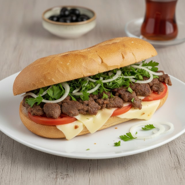 kavurmalı kaşarlı sandviç